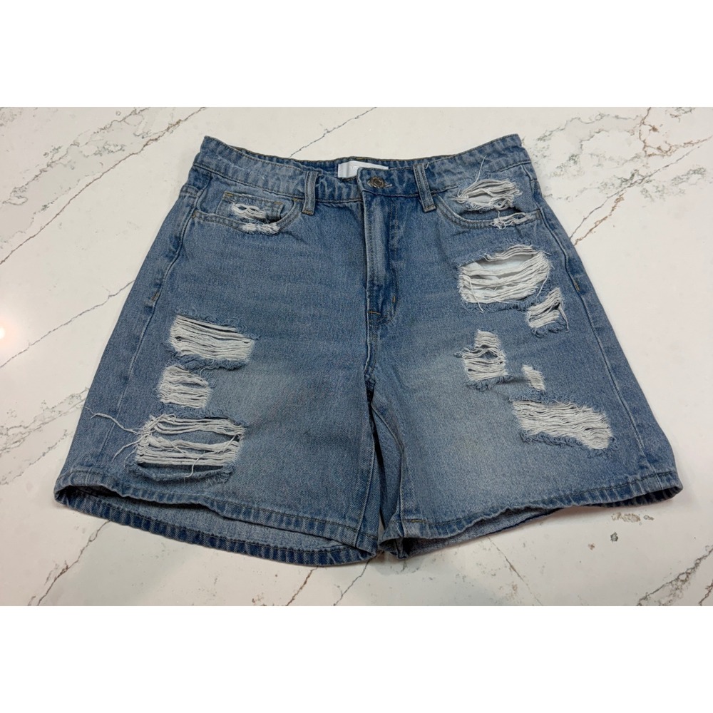 Vervet Blue Distressed High Rise Denim Shorts Medium Wash Size M